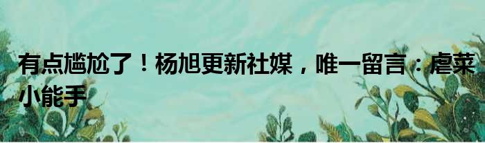 有点尴尬了！杨旭更新社媒，唯一留言：虐菜小能手