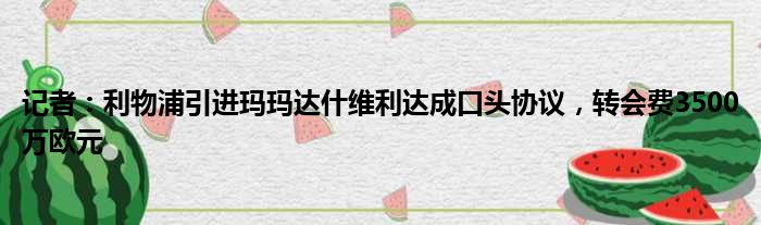 记者：利物浦引进玛玛达什维利达成口头协议，转会费3500万欧元