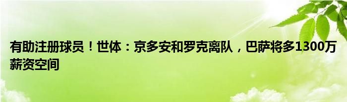有助注册球员！世体：京多安和罗克离队，巴萨将多1300万薪资空间