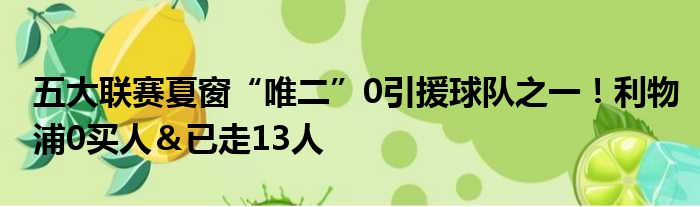 五大联赛夏窗“唯二”0引援球队之一！利物浦0买人＆已走13人