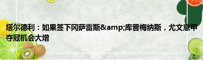 塔尔德利：如果签下冈萨雷斯&库普梅纳斯，尤文意甲夺冠机会大增