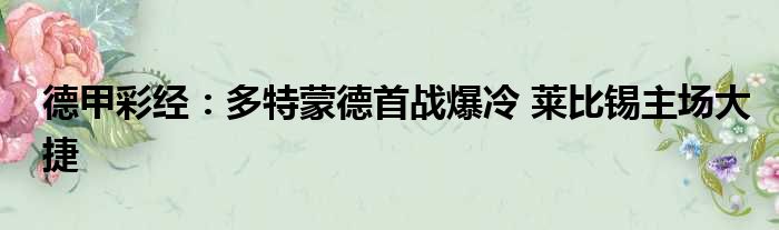 德甲彩经：多特蒙德首战爆冷 莱比锡主场大捷