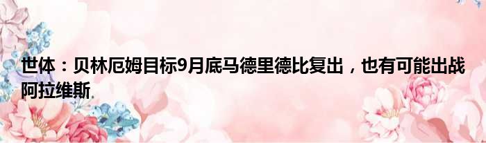 世体：贝林厄姆目标9月底马德里德比复出，也有可能出战阿拉维斯