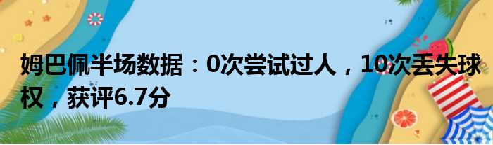 姆巴佩半场数据：0次尝试过人，10次丢失球权，获评6.7分