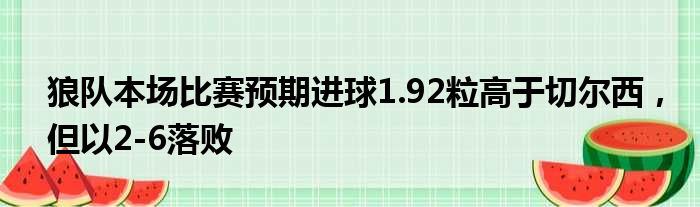 狼队本场比赛预期进球1.92粒高于切尔西，但以2-6落败