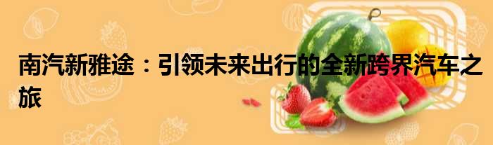 南汽新雅途：引领未来出行的全新跨界汽车之旅