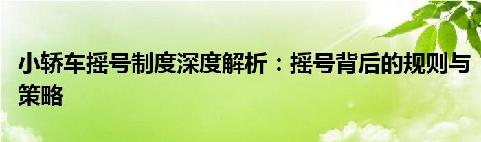 小轿车摇号制度深度解析：摇号背后的规则与策略