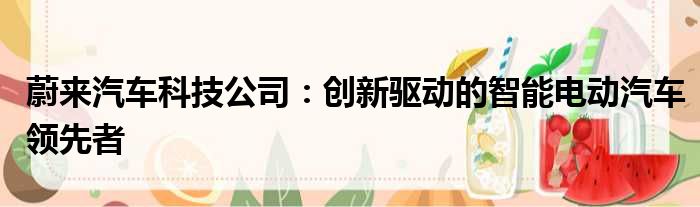 蔚来汽车科技公司：创新驱动的智能电动汽车领先者
