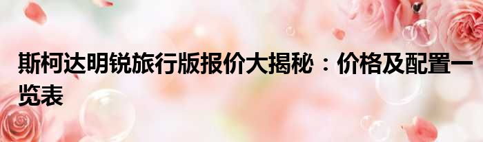 斯柯达明锐旅行版报价大揭秘：价格及配置一览表