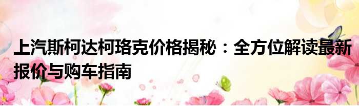 上汽斯柯达柯珞克价格揭秘：全方位解读最新报价与购车指南
